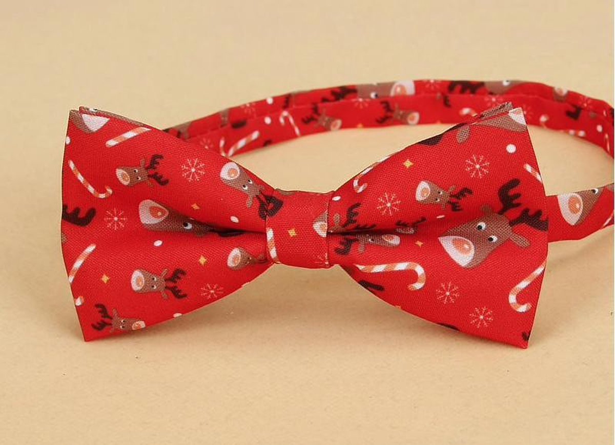Fun vlinderstrik Rood met grappige Rendieren / Kerst (32434)