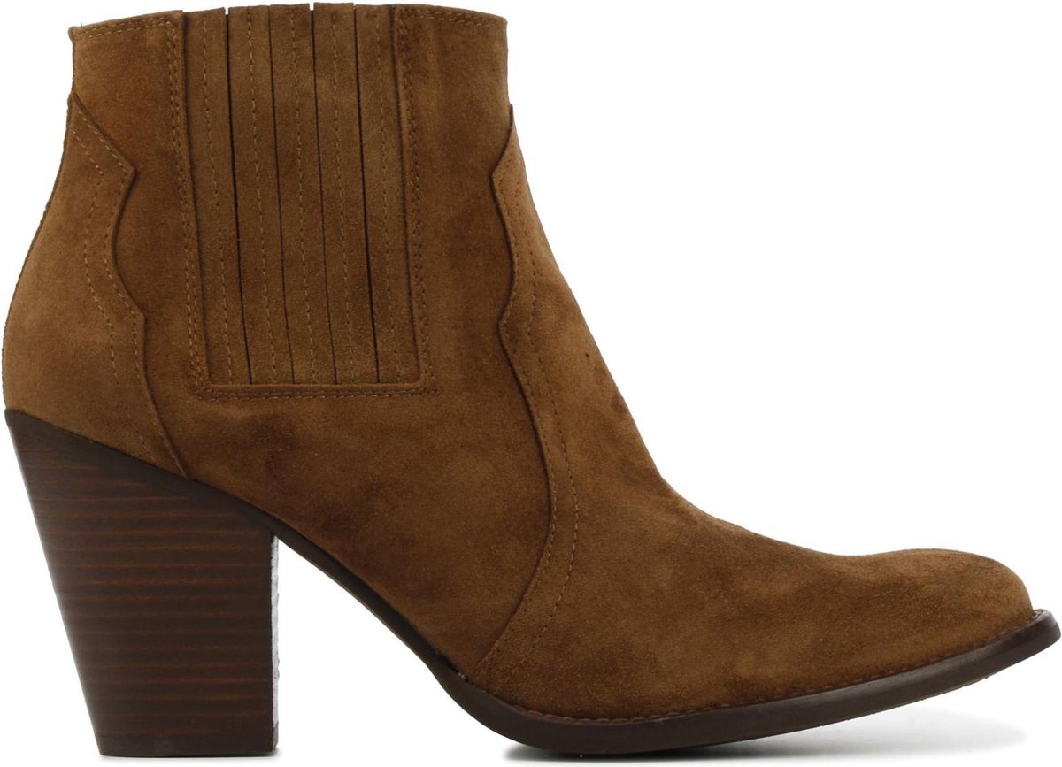 Stefano Lauran Vrouwen Suède  Enkellaarsjes / Laarzen / Damesschoenen S1018 - Cognac - maat 41