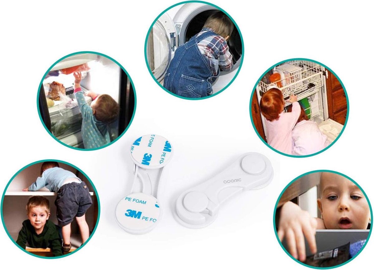 Kastvergrendelingen -veiligheidssloten voor kinderen 4-stuks - Veiligheidsvergrendelingen voor baby's - Baby veilige keukenkast sloten met sterk plakband-kinderkast-kinderveiligheid-baby bescherming-baby slot