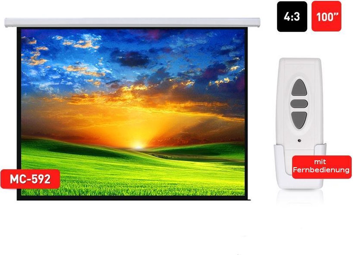 Projectiescherm elektrisch 100" 200x150 4:3 Maclean MC-592 thuis bioscoop