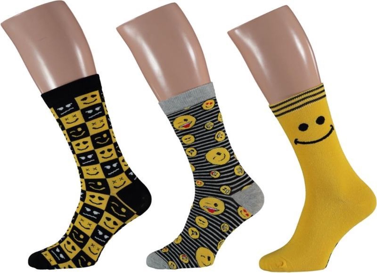 Apollo Smiley Emoji Socks Geel | 3-Pack Giftbox | Maat 41-46