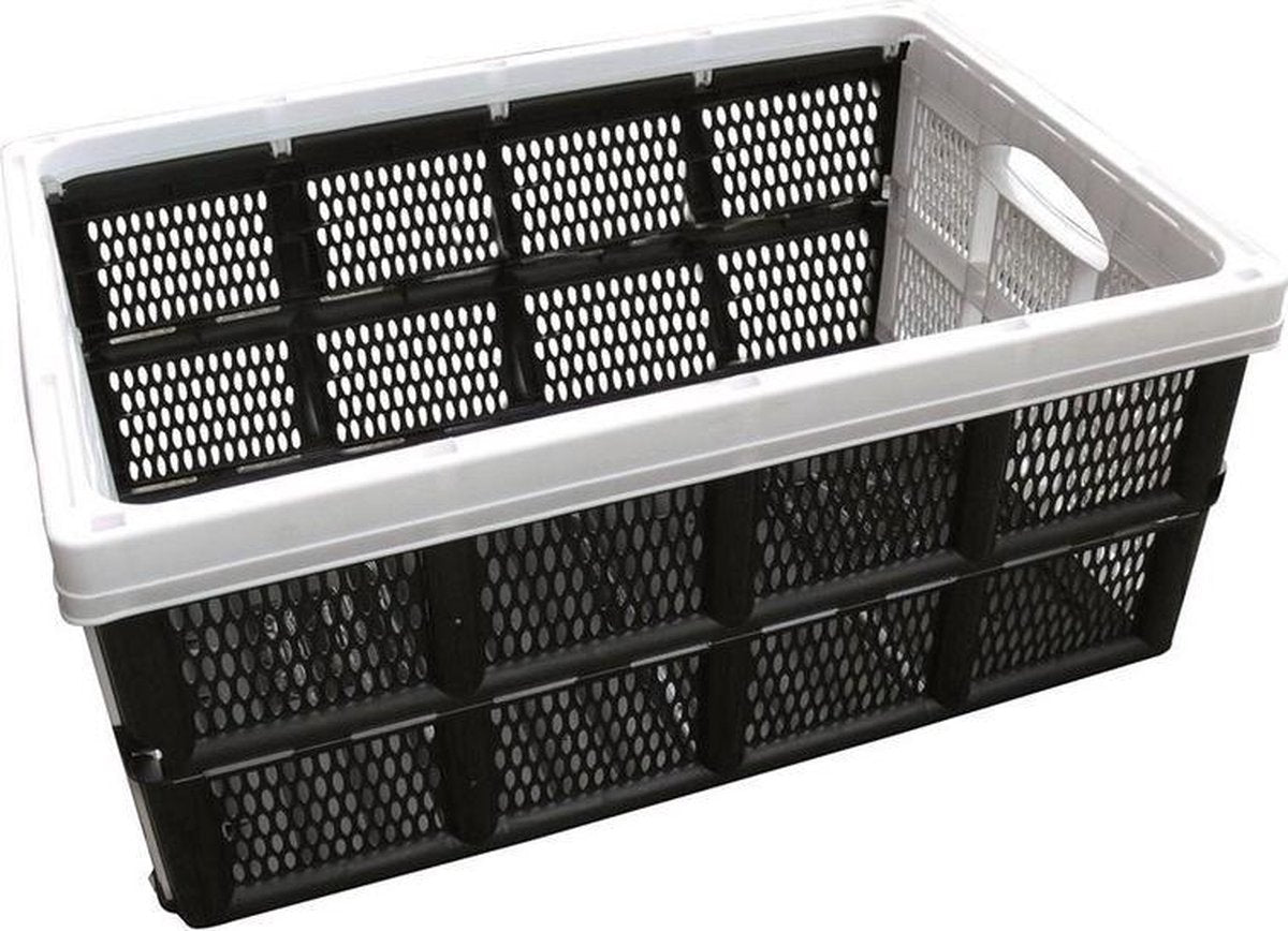 Zwart/witte inklapbare boodschappenkrat/opbergkrat 50 cm - Vouwkratten/boodschappenkratten - Krat voor boodschappen