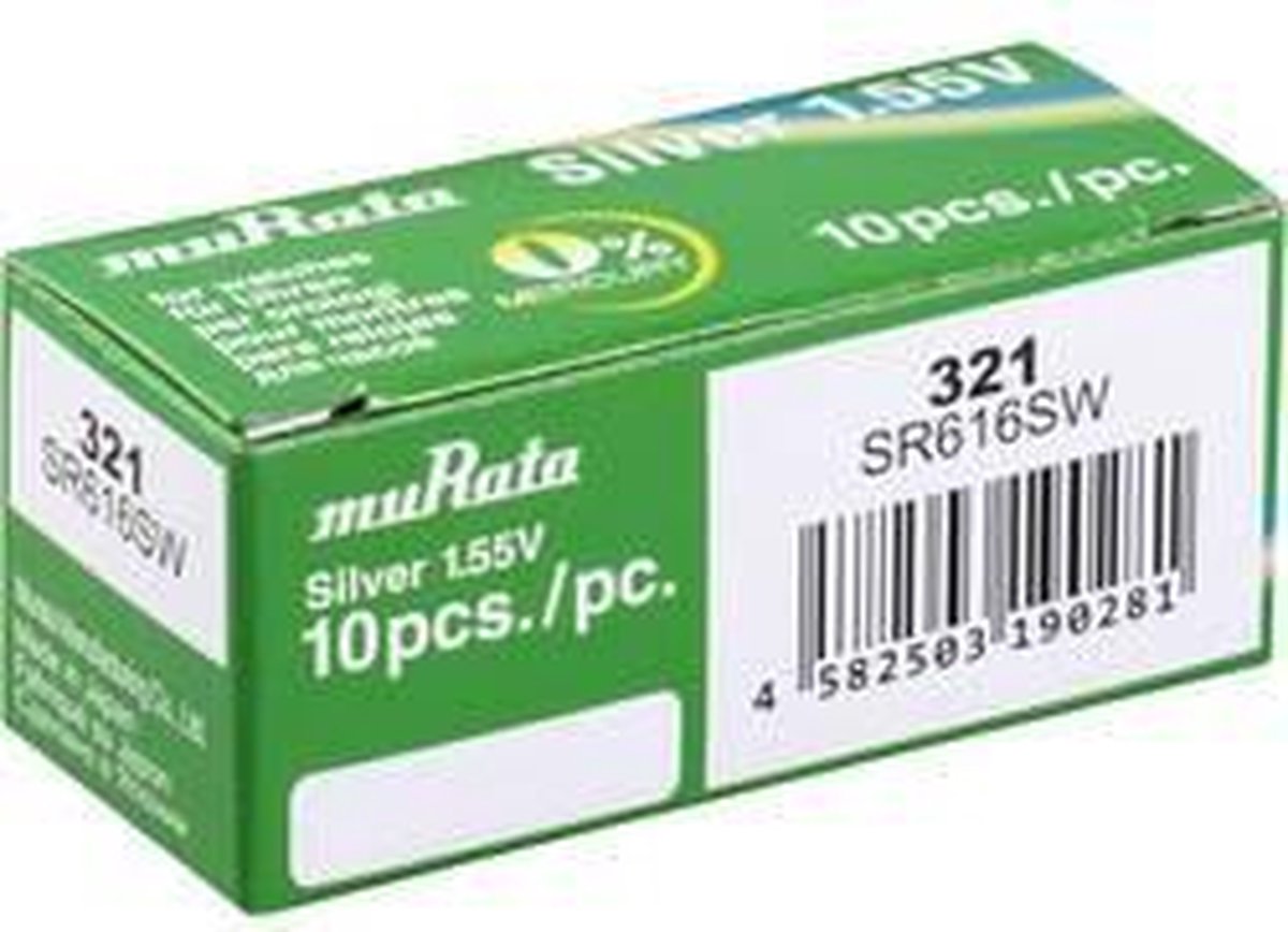 321 Knoopcel Zilveroxide 1.55 V 16 mAh Murata SR616SW-PBWW 10 stuk(s)