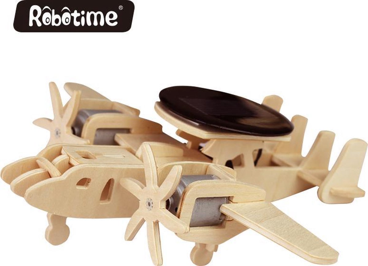 Robotime P340 Eearly Warning Plane houten speelgoed vliegtuig met zonnecel