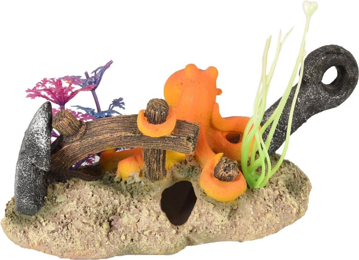 Aquarium decoratie Leto anker + octopus - 16 x 8 x 9 cm