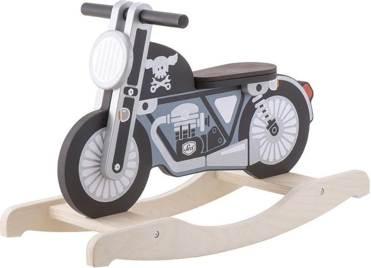 Houten hobbelfiguur motor Zwart 72 Cm - schommel motor