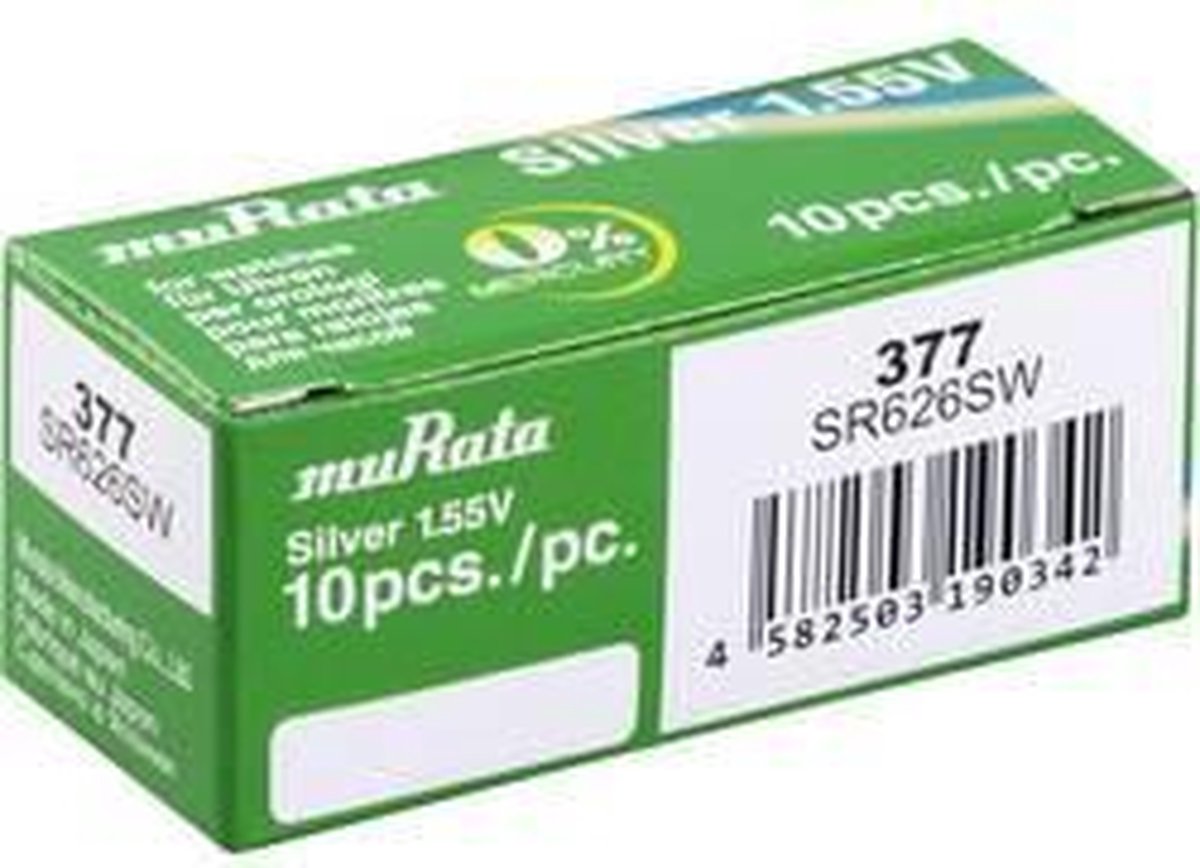 377 Knoopcel Zilveroxide 1.55 V 26 mAh Murata SR626SW-PBWW 10 stuk(s)