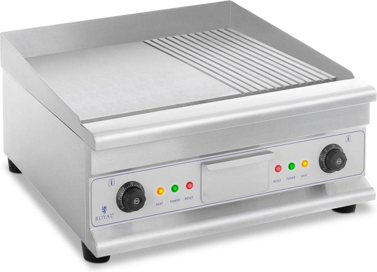 Royal Catering Elektrische grillplaat - dubbel - 60 cm - glad en geribbeld - 6.400 W