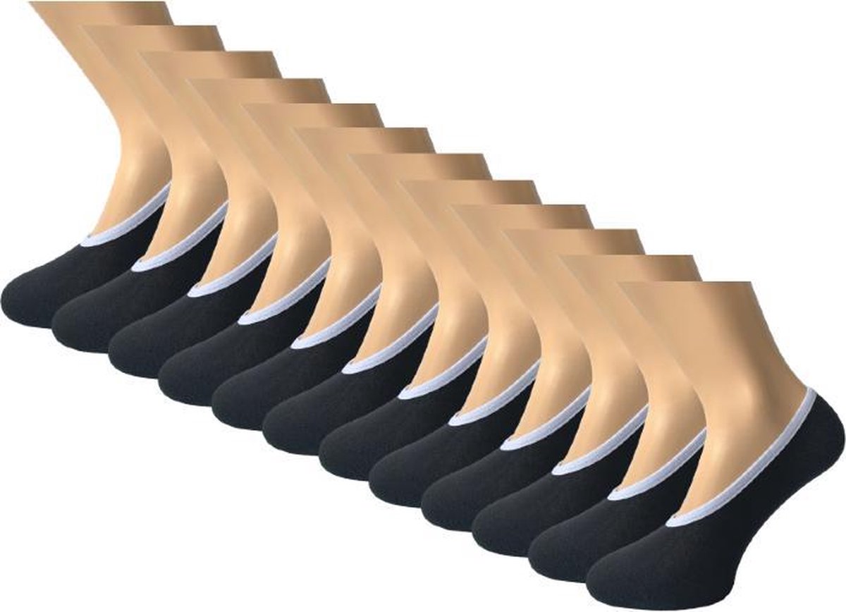 12 paar Footies - SQOTTON - Platte naad - Zwart-Wit - Maat 35-38