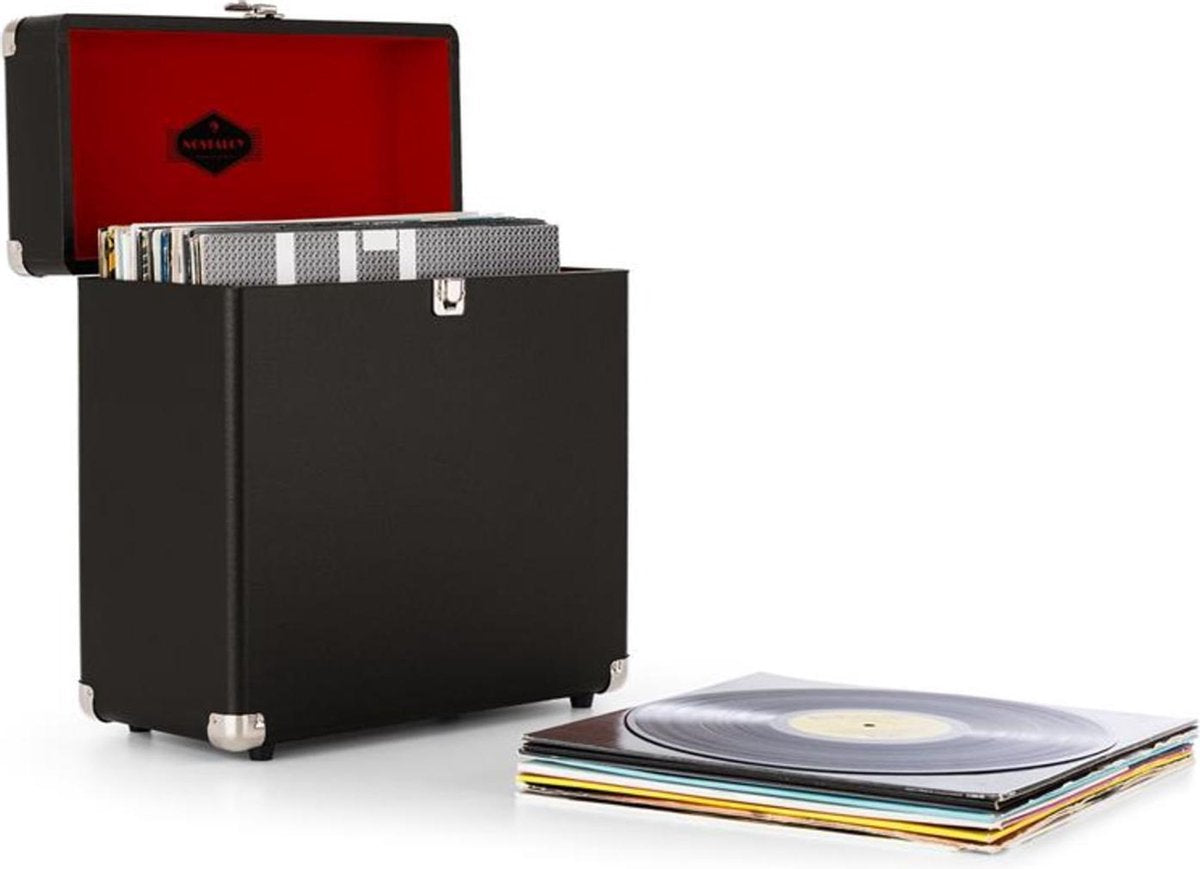 Vinylbox TTS6 nostalgisch leren platenkoffer voor 30 LP's - zwart