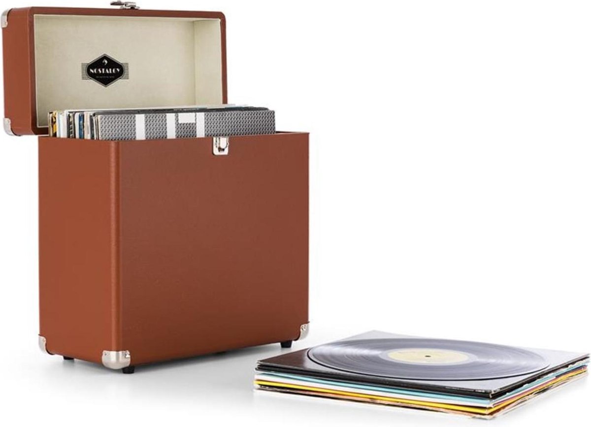 Vinylbox TTS6 nostalgisch leren platenkoffer voor 30 LP's - zwart