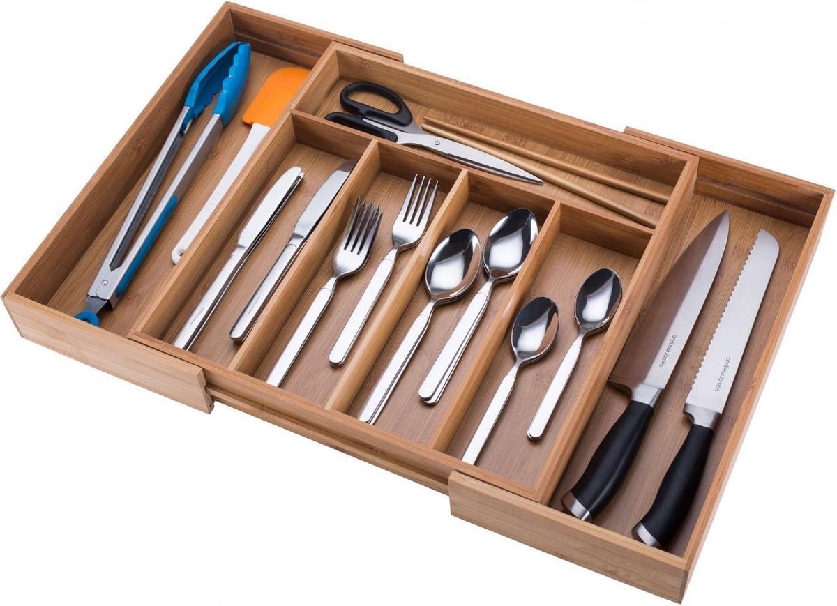 ProHouse Bamboe Besteklade Verstelbaar - Bestekbak - Bamboo cutlery tray - Bestekcassette