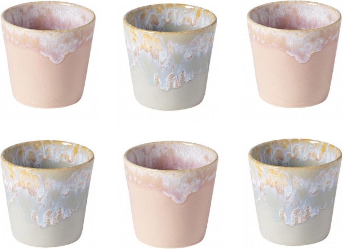 Cactula Costa Nova  - servies - lungo kop - Grespresso - Set van 6 in 2 kleuren -Elegance - Roze/Grijs- aardewerk -  H 7