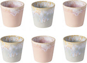 Cactula Costa Nova  - servies - lungo kop - Grespresso - Set van 6 in 2 kleuren -Elegance - Roze/Grijs- aardewerk -  H 7