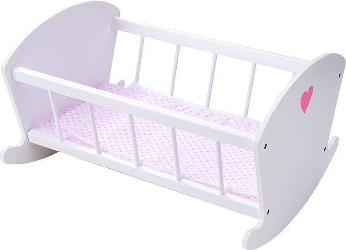 Angel Toys Poppenschommelbedje - Hout - Wit/Roze