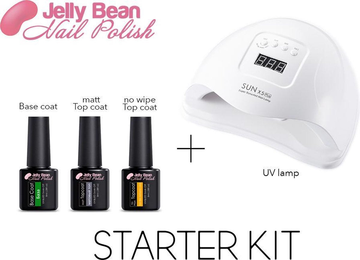 Jelly Bean Nail Polish Starterkit 80W - Proffesionele UV nagellamp voor gel nagellak - Base Coat - 2 Top Coat