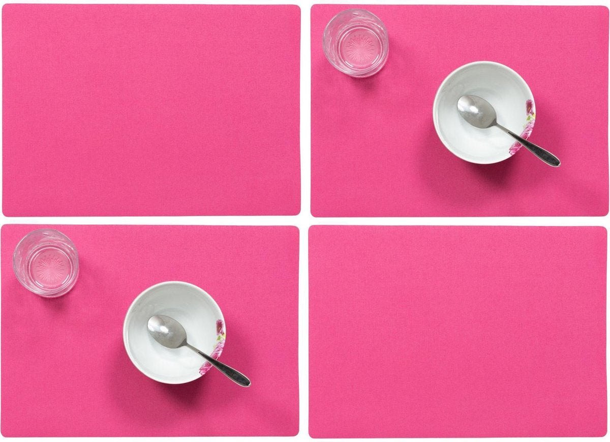 Set van 4x stuks stevige luxe Tafel placemats Plain fuchsia roze 30 x 43 cm - Met anti slip laag en Teflon coating toplaag