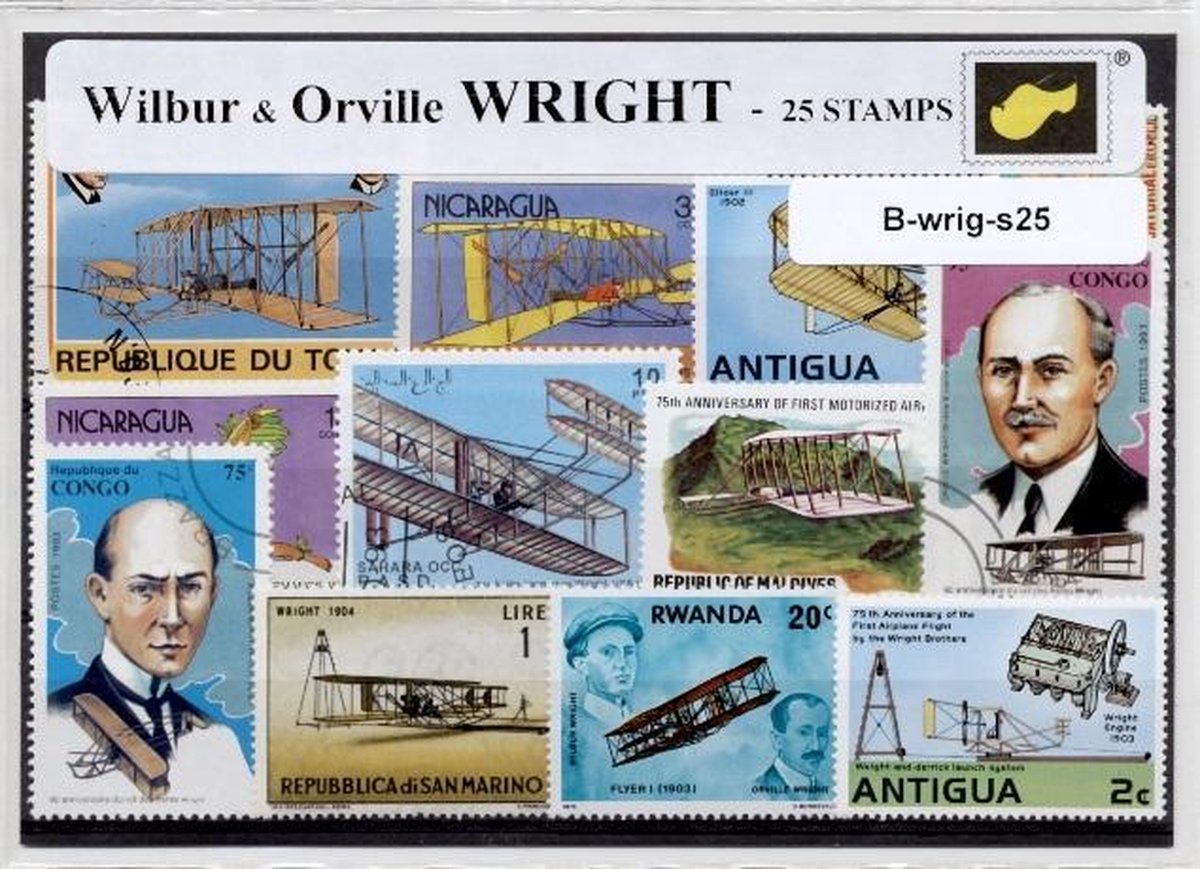 Wilbur & Orville Wright – Luxe postzegel pakket (A6 formaat) - collectie van 25 verschillende postzegels van Wilbur & Orville Wright – kan als ansichtkaart in een A6 envelop. Authentiek cadeau - kado - pionieers - luchtvaart - kaart - vliegtuigen