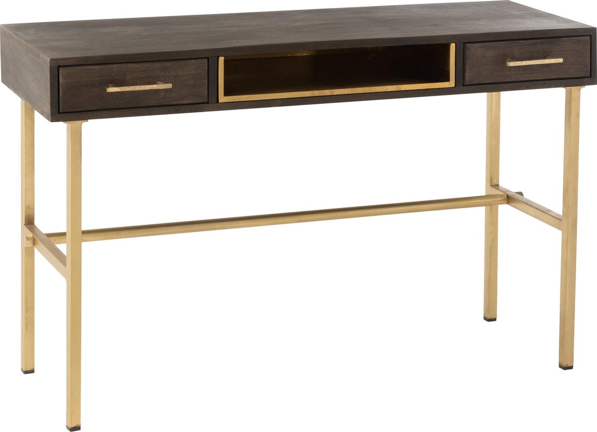J-Line Console Janis 2Laden Mango Hout/Ijzer Bruin/Goud
