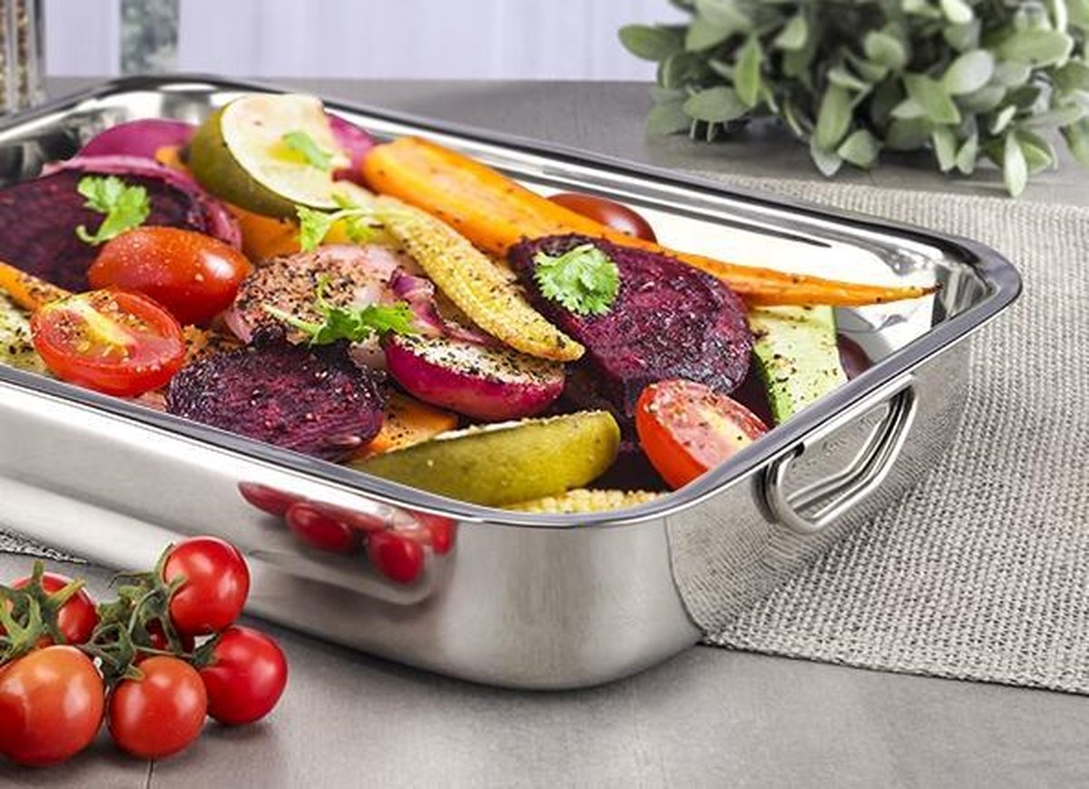Ovenschaal RVS met beugel grepen - 35 x 26 cm