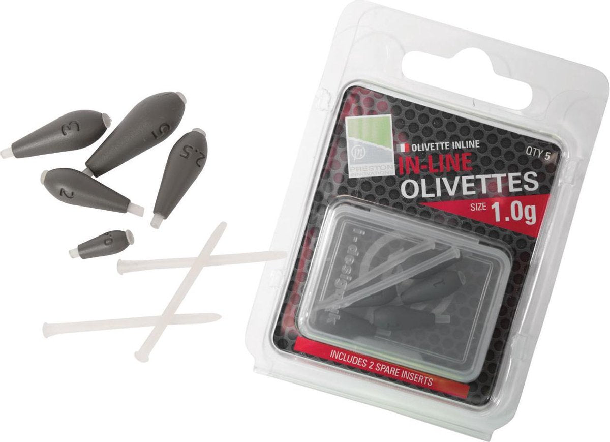 Preston | in-line olivettes | 4 stuks | 5 gram | loodjes
