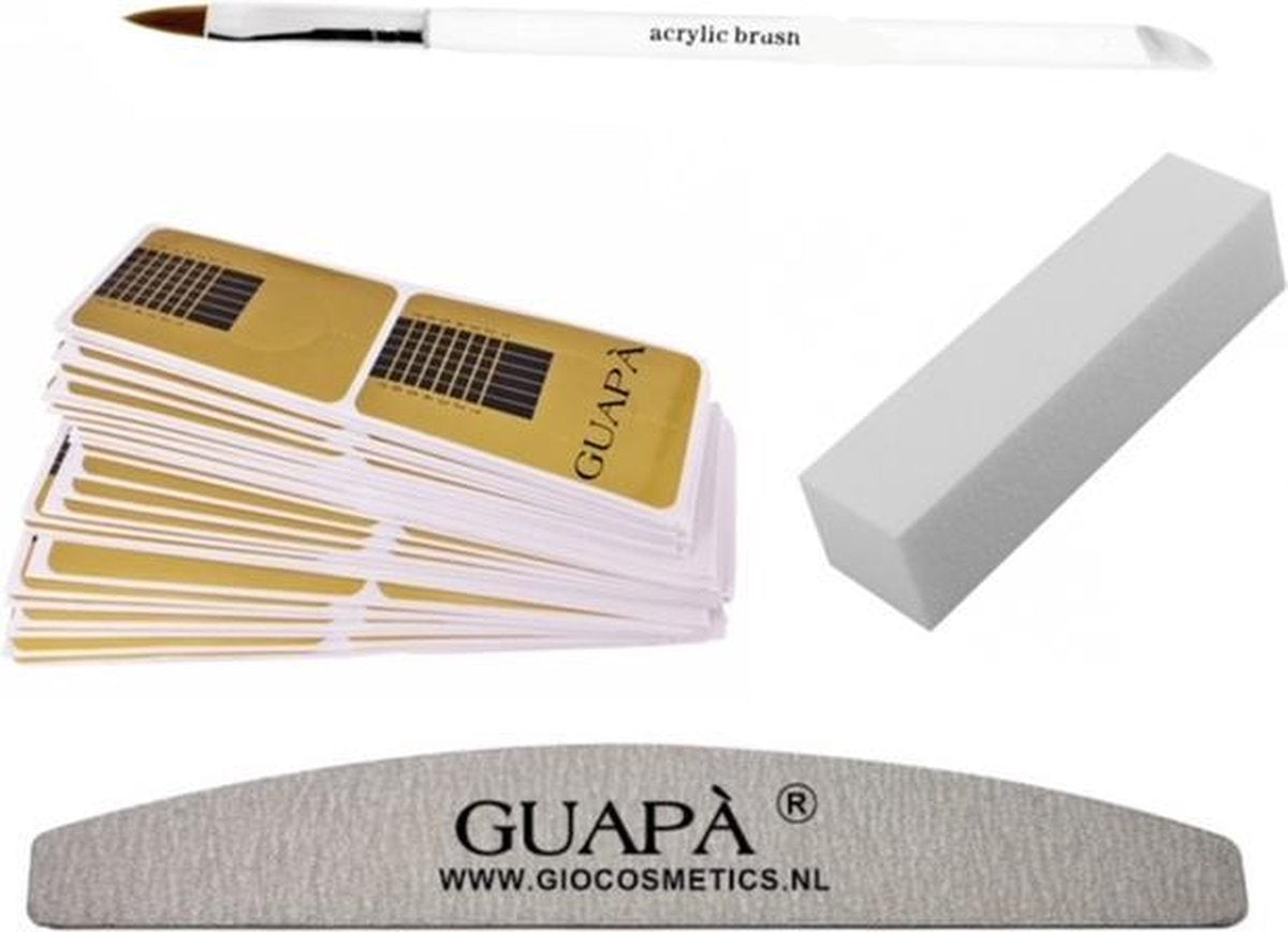 GUAPÀ - Acryl Nagel Sjablonen Set - Nail Forms - French Manicure - Goud - Nagelvijlen & Acryl Penseel | 50 stuks