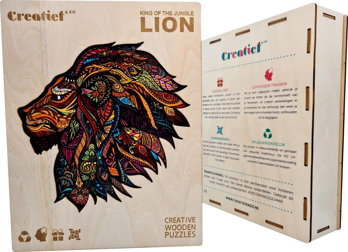 Magische Leeuw - Houten Puzzel Volwassenen - Jigsaw puzzels - A4 formaat