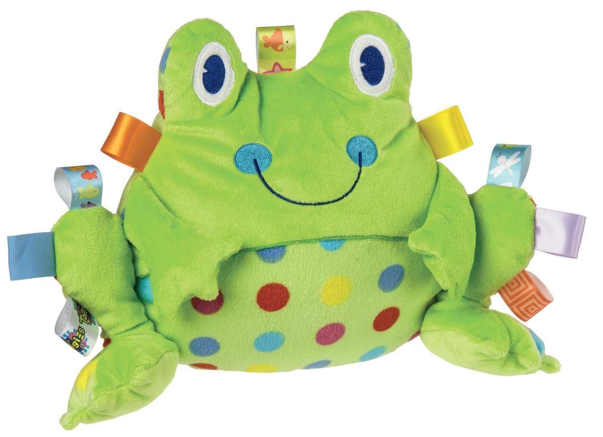 Knuffel kussentje kikker - fel groen met stippen