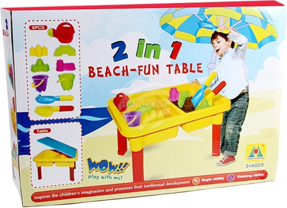 Zandtafel - Watertafel - met 9 accessoires - met deksel vanaf 3 jaar - 30 cm. hoog