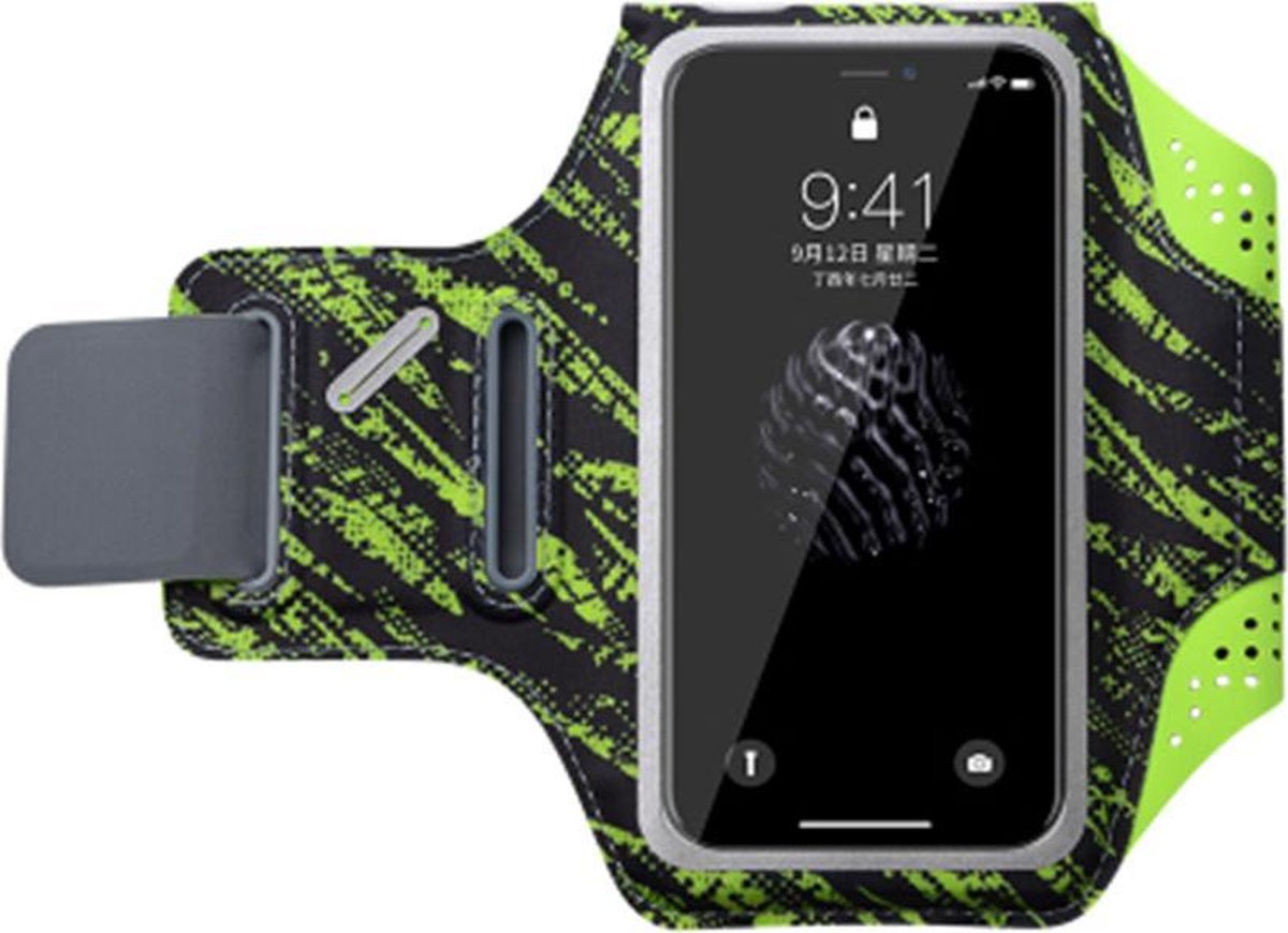 Fen sport telefoonarmband – Hardloop armband - incl. sleutelvakje – opbergsysteem voor oordopjes – waterafstotend – groen/zwart