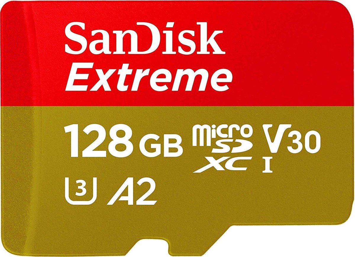 SanDisk Extreme MicroSDXC 128GB - U3 V30 A2 - 160MB/s  - met adapter