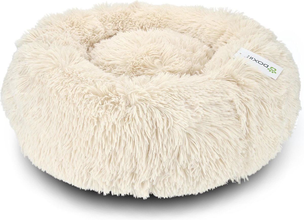 Doxie® Pluche Fluffy Donut Hondenmand – Kattenmand – Hondenkussen – Kattenkussen – Wasbaar – Antislip – ⌀ 60 cm – Beige
