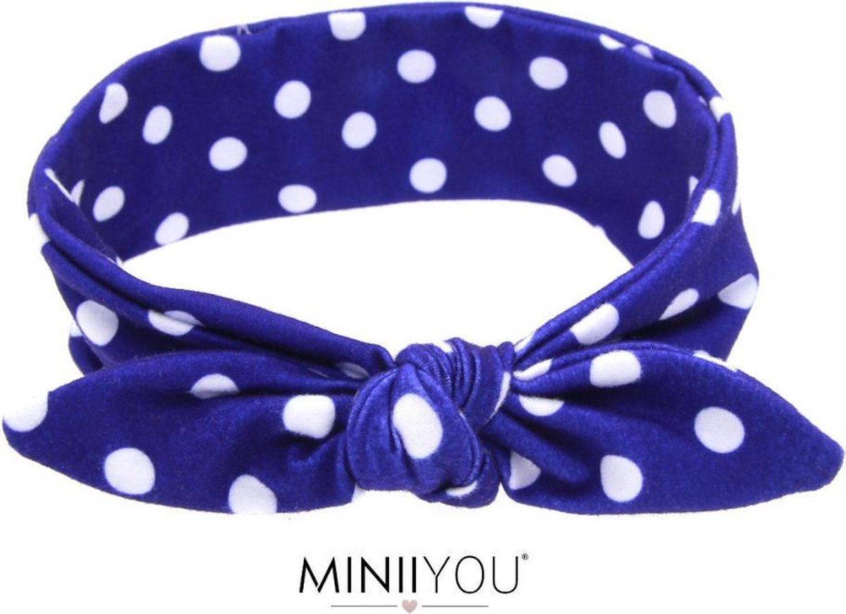 Dames - meiden - tieners haarband blauw met stippen verstelbaar | hoofdband met strik