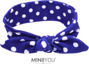 Dames - meiden - tieners haarband blauw met stippen verstelbaar | hoofdband met strik