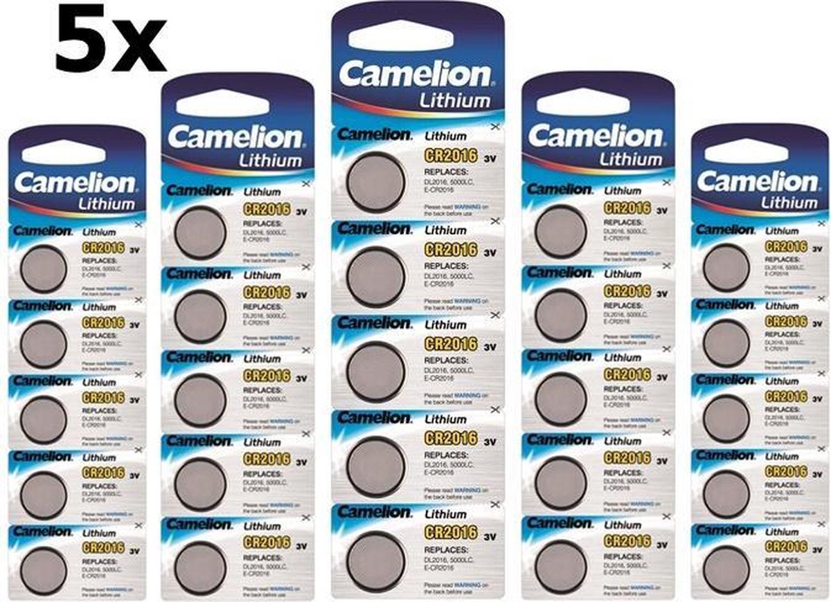 25 Stuks (5 Blisters a 5st) - Camelion CR2016 Professional Electronics 3V 90mAh Lithium knoopcel