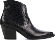 Paul Green Vrouwen Leren Crocoprint Enkellaarsjes / Laarzen / Damesschoenen 9666 - Zwart - maat 37.5