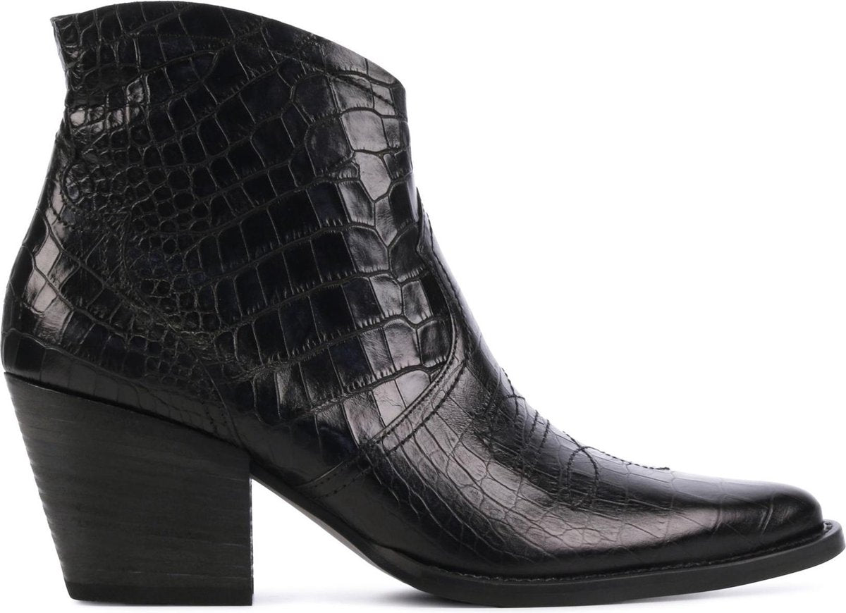 Paul Green Vrouwen Leren Crocoprint Enkellaarsjes / Laarzen / Damesschoenen 9666 - Zwart - maat 37.5