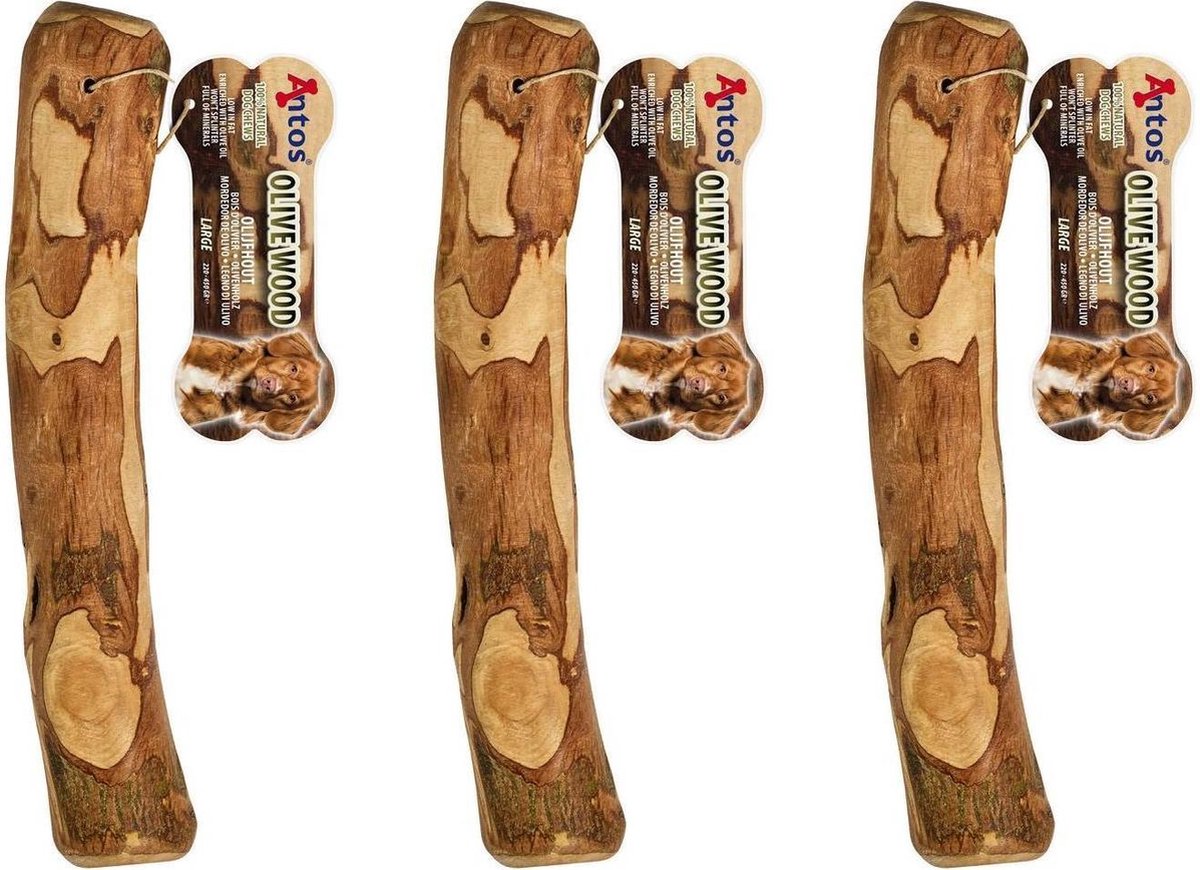 3 x Kauwhout Olijfhout L Large - Kauwwortel Honden Hout Kauwwortel Natuurlijke Kauwsnack Kauw Bot