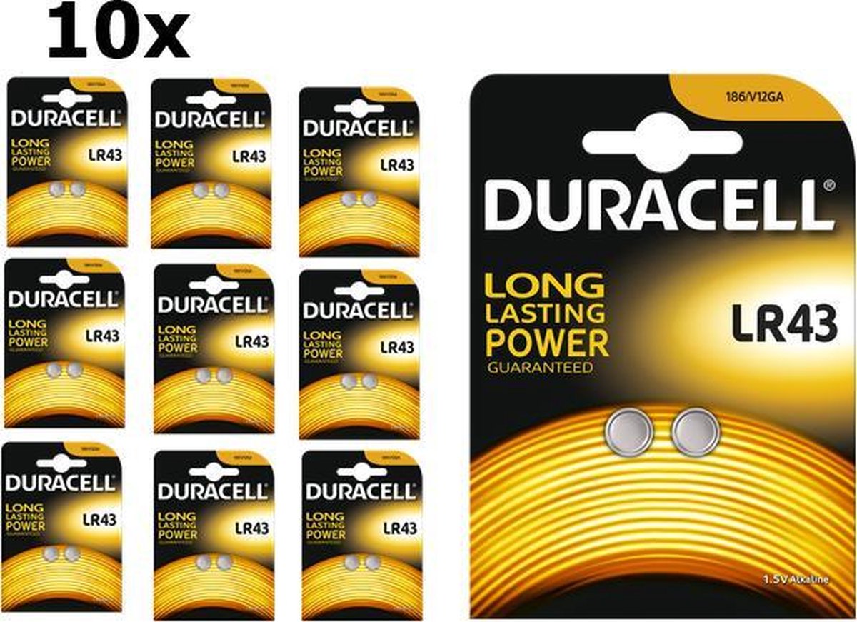 20 Stuks (10 Blisters a 2St) - Duracell G12 / LR43 / 186 batterij
