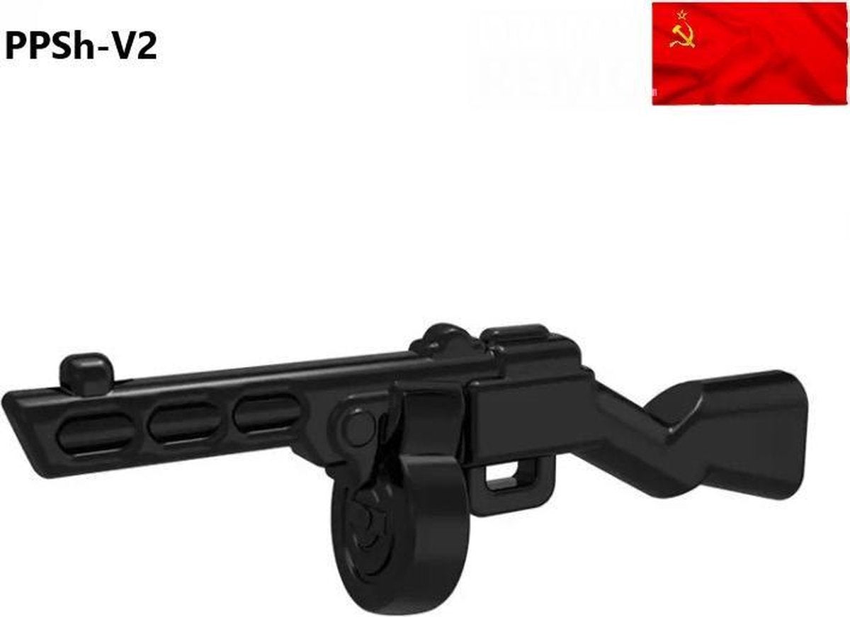 J26 - 10x Russische PPSh V2 -  WW2 Bouwstenen - Geschikt voor Lego compatible  - Soldaten - Militair - Tank - Army - Wapens - Geweren - Brick - Tweede Wereld Oorlog - Mini-figures - Leger - Duits - Navy Seals - Commando