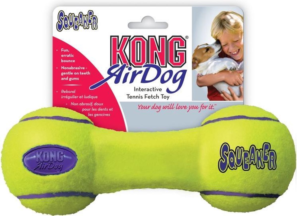 Kong Air Squeaker Dumbbell Medium - Bal - 188 mm x 129 mm x 8 mm - Geel
