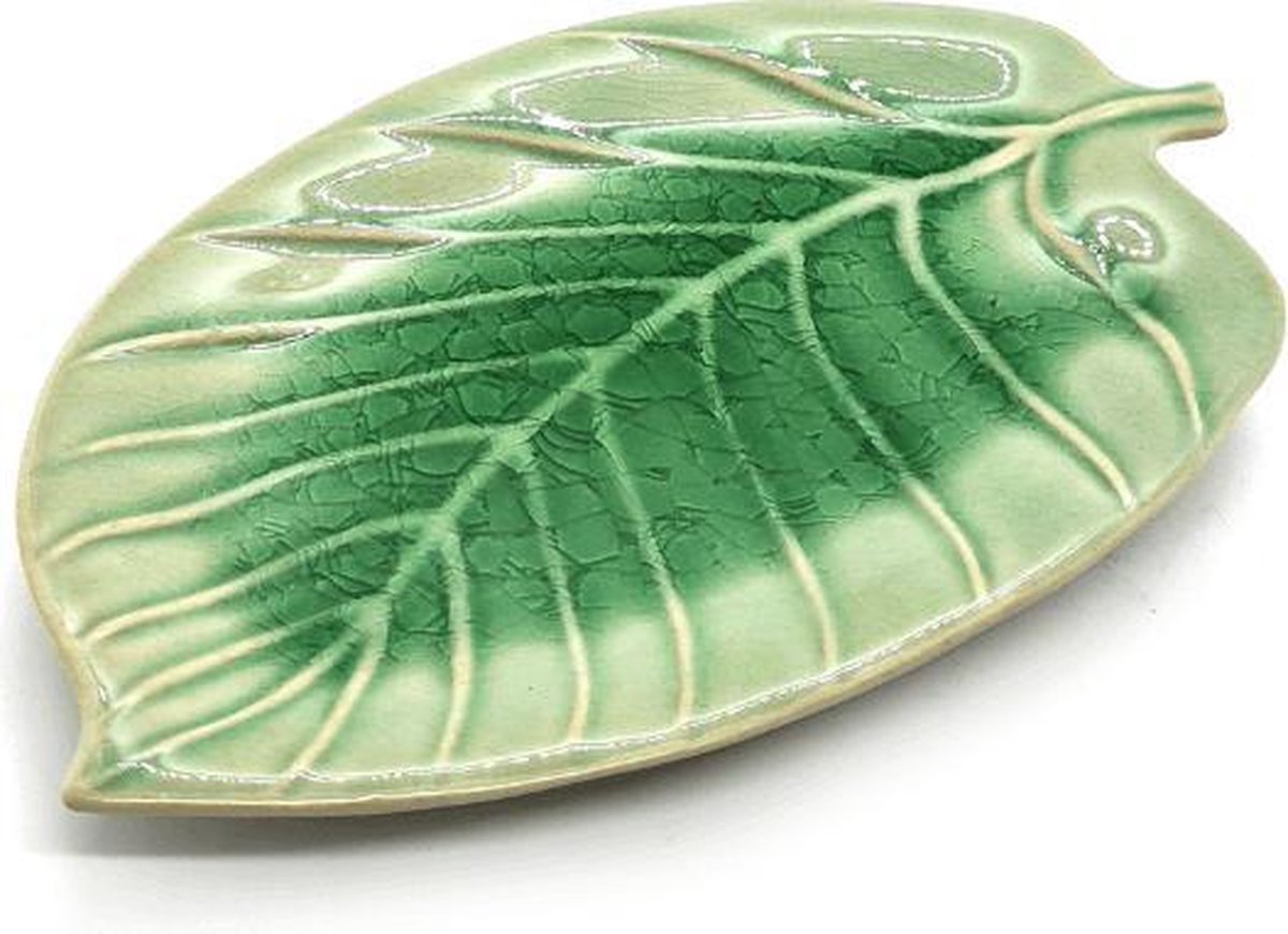 Presenteerschaal - Tapasschaal - Hapjesschaal - Snackschaal -  Bladvormige schaal groen 24 cm (2 stuks)