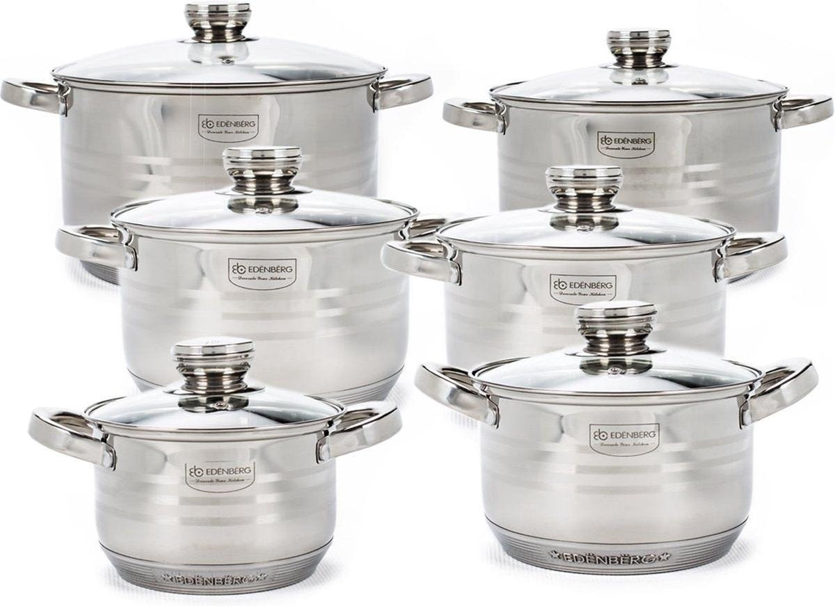 Edënbërg Classic Line - RVS Luxe Pannenset 12 delig - Voorzien Van 9-Laags Bodem!