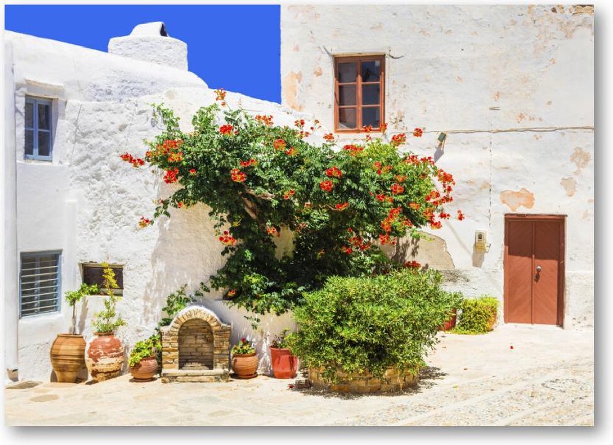 Charmante bloemenstraten van de oude stad op het eiland Naxos