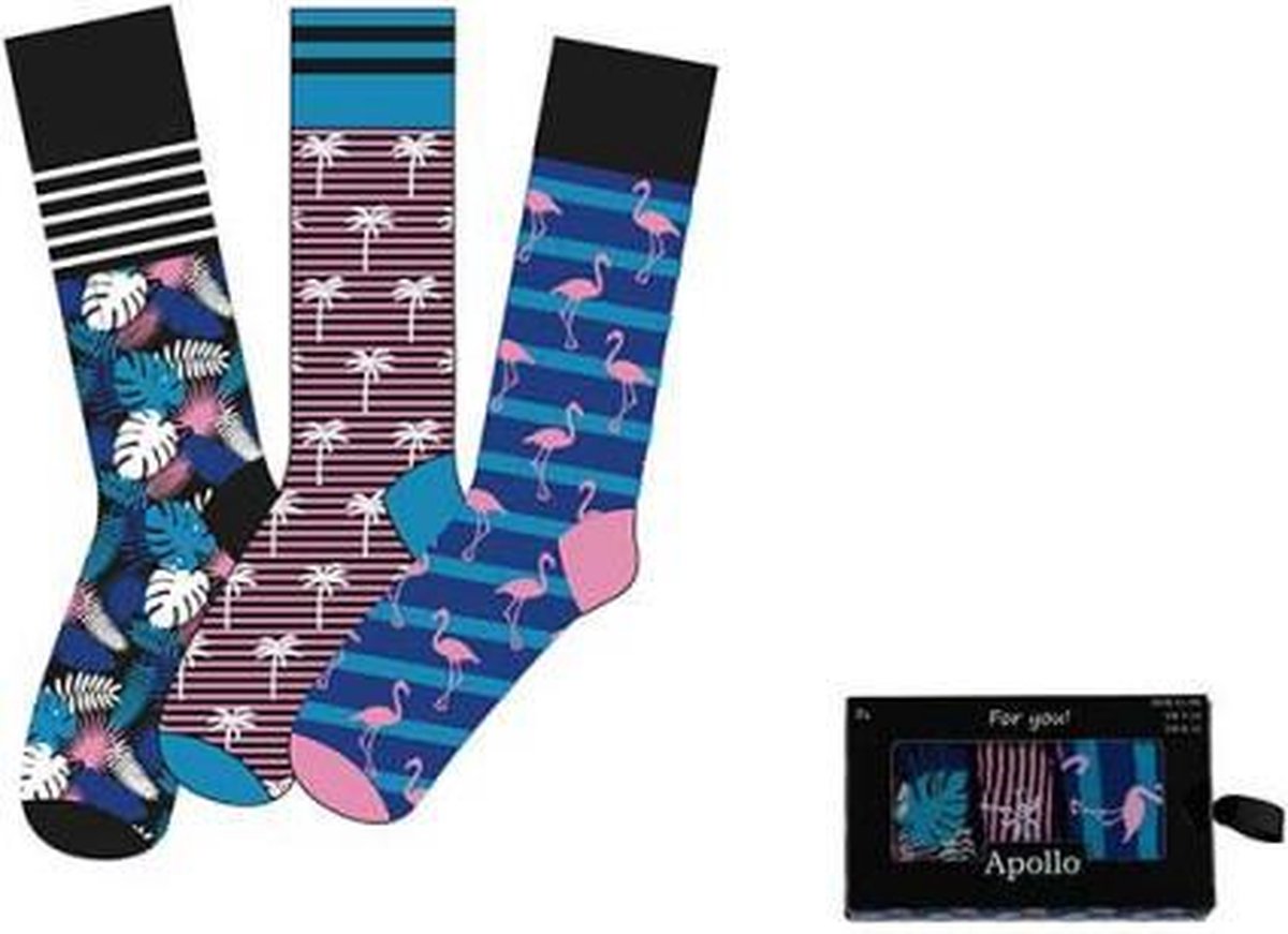 Herensokken - Giftbox - Flamingo - 3 Paar - Maat 41-46