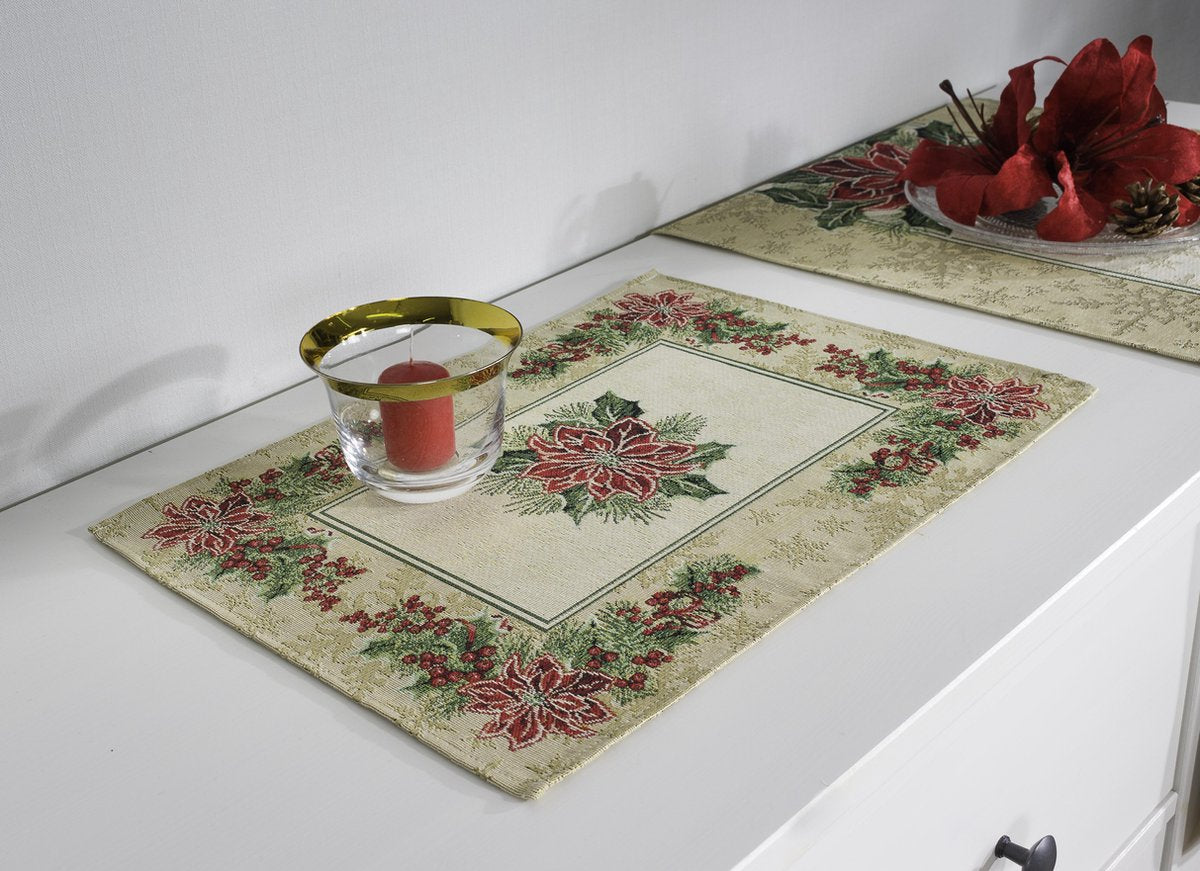 Emme Placemat - luxe gobelin - Christmas Flowers - Kerst