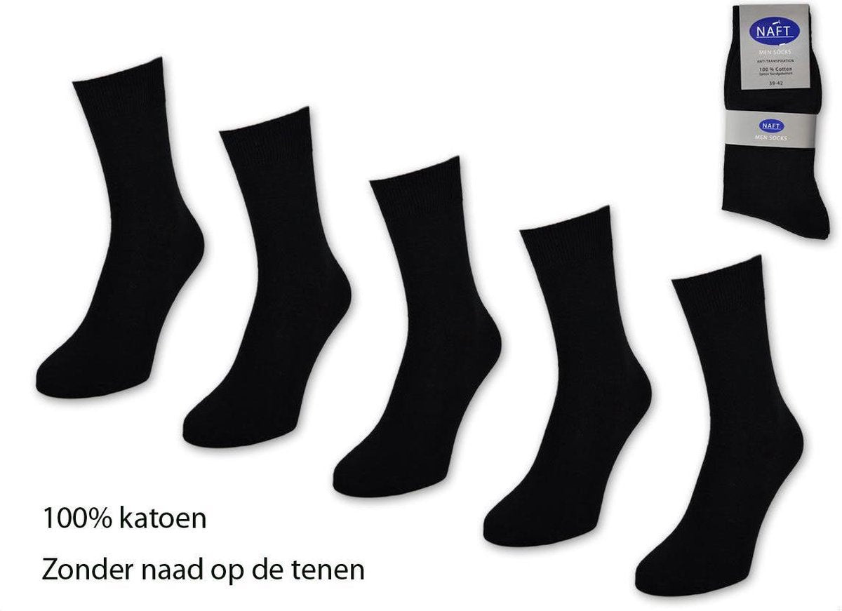 zwarte 100% katoenen sokken Multipack Heren Maat 47-50