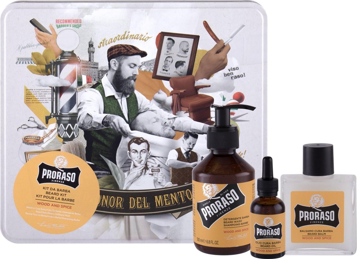 Proraso Cadeauset Baardverzorging Wood & Spice - The kit for the perfect beard! - Baard shampoo - Baard balsem - Baard olie