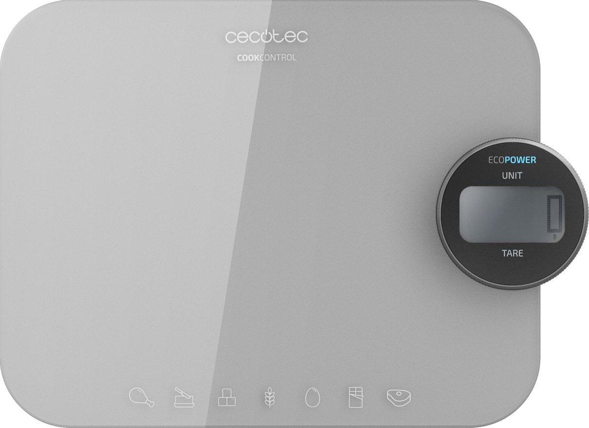 Cecotec Keuken weegschaal met Dynamo - Calorieënmeter - Digitaal - Dieet Keukenweegschaal - Gezond Afvallen - Grijs