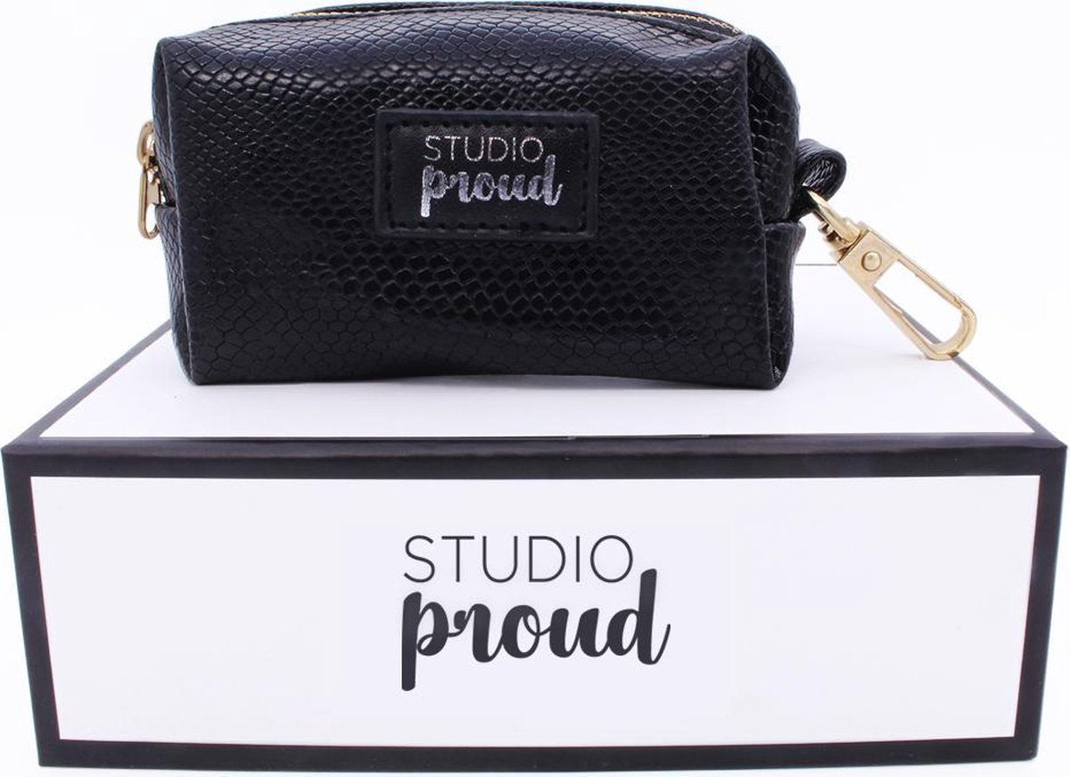 Studio Proud - Houder voor hondenpoepzakjes - zwart snake - goudkleurige accenten - bijpassende riem mogelijk